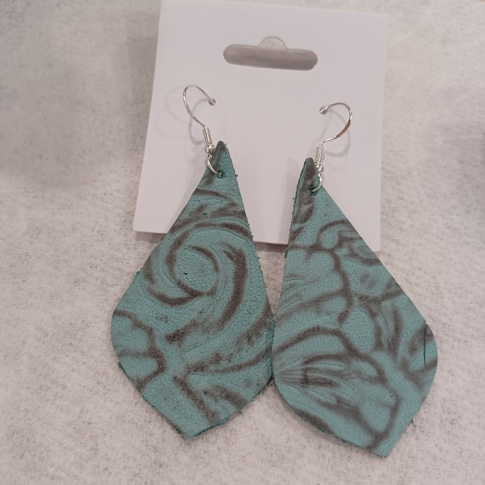 Elegant Teal and Gray Leaf Earrings